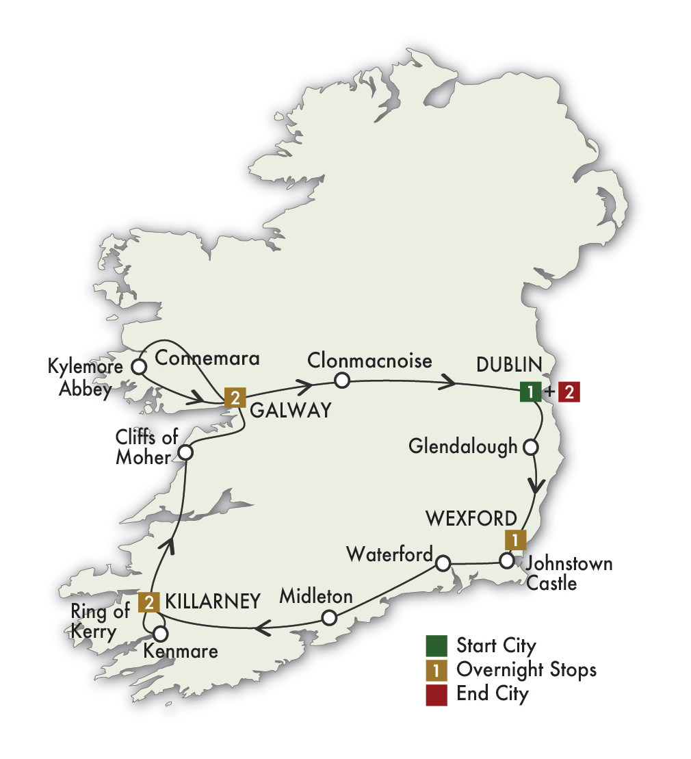 Itinerary map for Irish Spirit Tour 